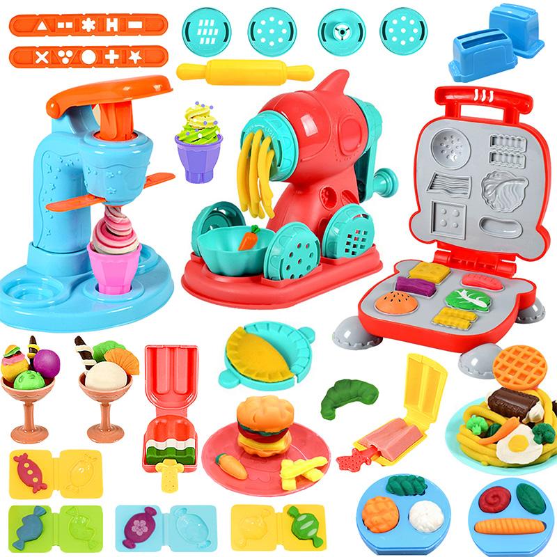 Crelloci 3 in 1 Deluxe Dough Kitchen Creations Set, Ice Cream Noodle Hamburger Maker Machine, Dough Tools Kit for Kids Ages 3+ 3-in-1 Color air dry Play Doh