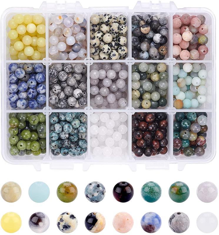 Natural Stone Beads, 6mm Natural Loose Beads Stone Beads for DIY Jewelry Making ,Boho Style Vintage Beads for Women & Girls, Diy Jewelry Accessories for Bracelet & Necklace & Earrings Making natural stone