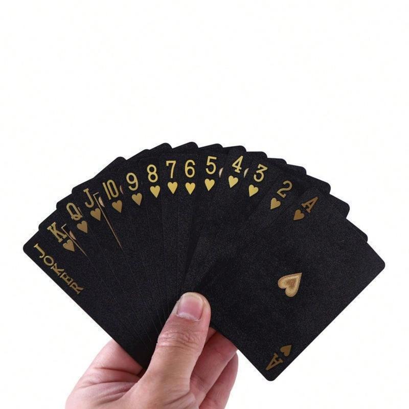 Premium Waterproof 24K Gold Playing Cards Set - Elegant Black & Gold Foil Plastic Poker Deck, Ideal for Magic Shows, Casino Games, Collections, and Festive Gifts (Valentine's, New Year's, Halloween, Christmas, Thanksgiving), Suitable for Adult Party Fun