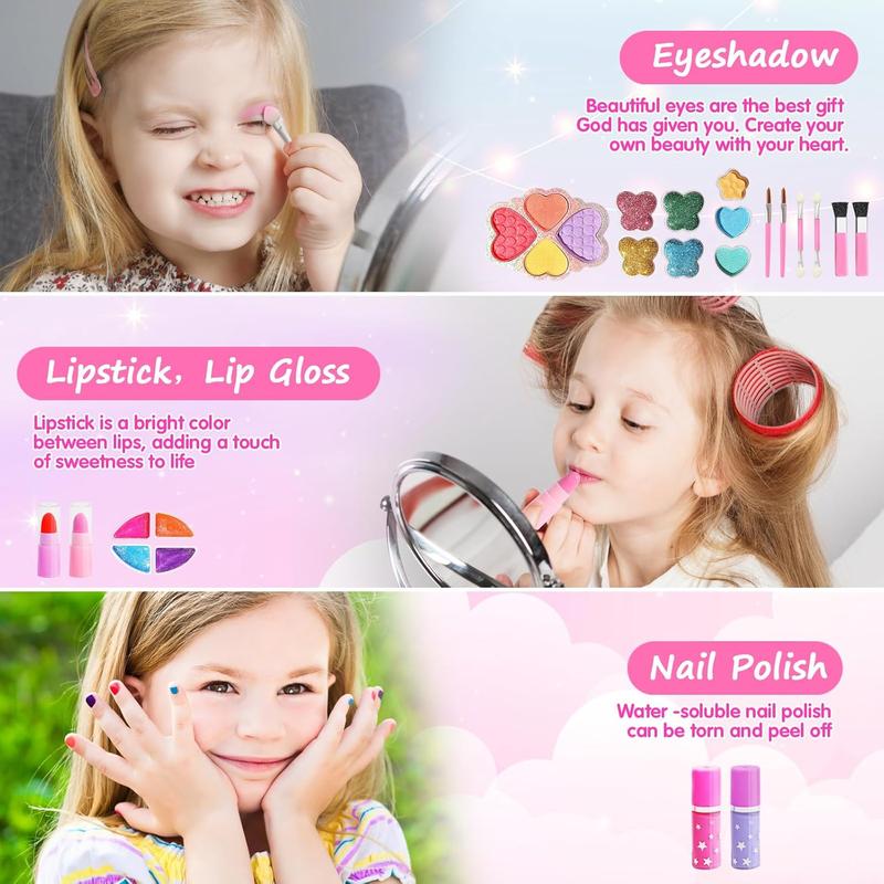 Kids Makeup Kit for Girl, Real Washable Makeup for Kids with Mirror, Kids Makeup Sets for Girls 5-8, Princess Toys Cosmetic Set, Christmas & Birthday Gifts Toys