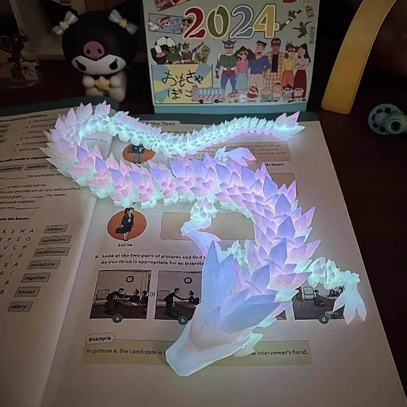 Luminous crystal dragon Chinese dragon egg creative figure toy full joint movable luminous ornament toy