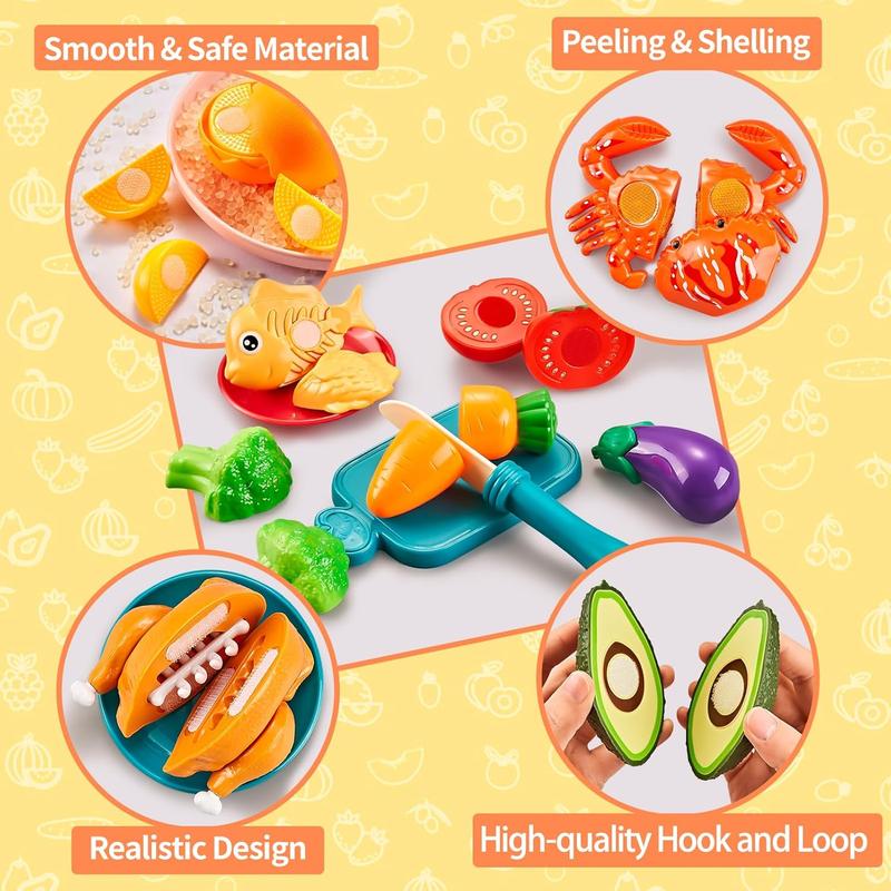 Play Food Sets for Kids Kitchen, 77Pc Color Sorting Toy Food with Storage Basket, Cutting Pretend Fake Food Kitchen Toys, Play Kitchen Accessories, Educational Toddler Gift 4-8 Learning Toys