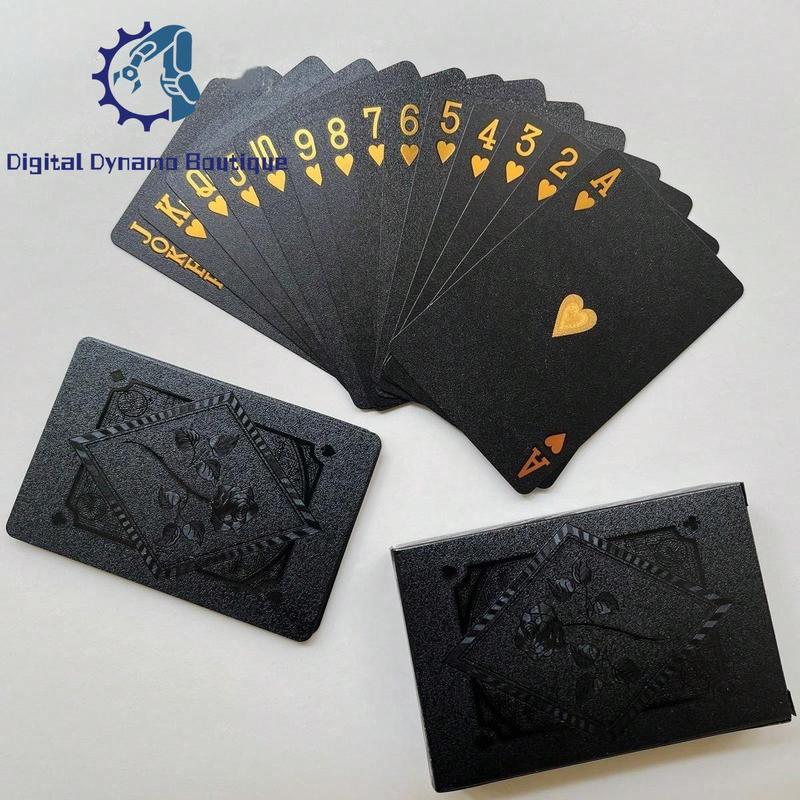 Premium Waterproof 24K Gold Playing Cards Set - Elegant Black & Gold Foil Plastic Poker Deck, Ideal for Magic Shows, Casino Games, Collections, and Festive Gifts (Valentine's, New Year's, Halloween, Christmas, Thanksgiving), Suitable for Adult Party Fun