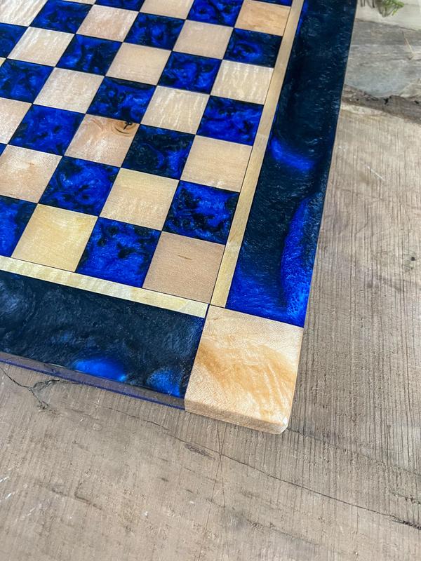 Black Onyx Deep Blue Maple Wood Chess Board (With Border)