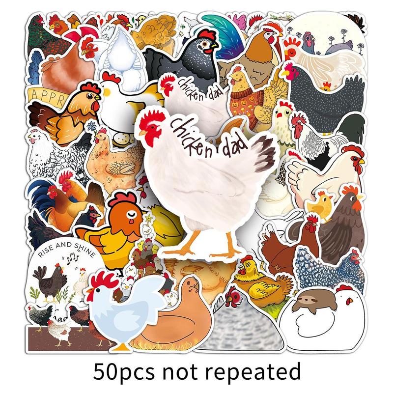 50pcs Cartoon Chicken Sticker, Scrapbooking & Journal Making Material Paper, PVC Waterproof DIY Decorative Sticker For Stationery Computer Water Bottle Skateboard