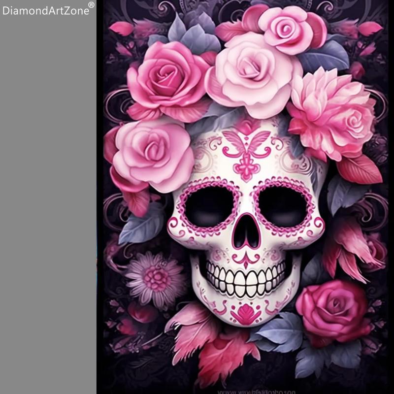 DIY Diamond Arts Colorful Painting Kit, Flower & Skull Halloween Pattern DIY Painting, Artificial Diamond Art Kit For Home Wall Decor