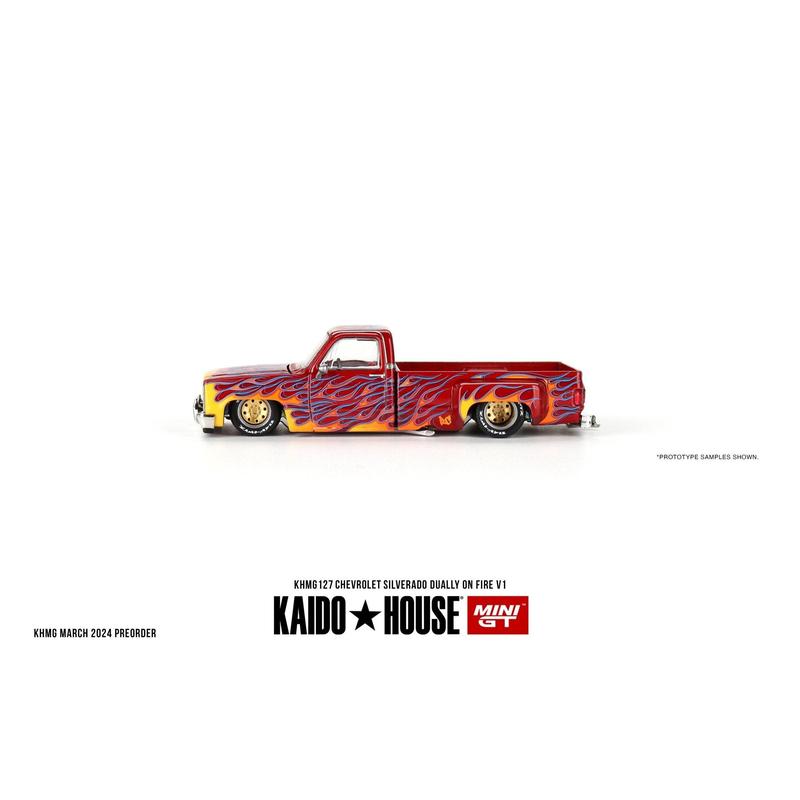 Chevrolet Silverado Dually on Fire V1 Red With Flames Kaido House x Mini GT