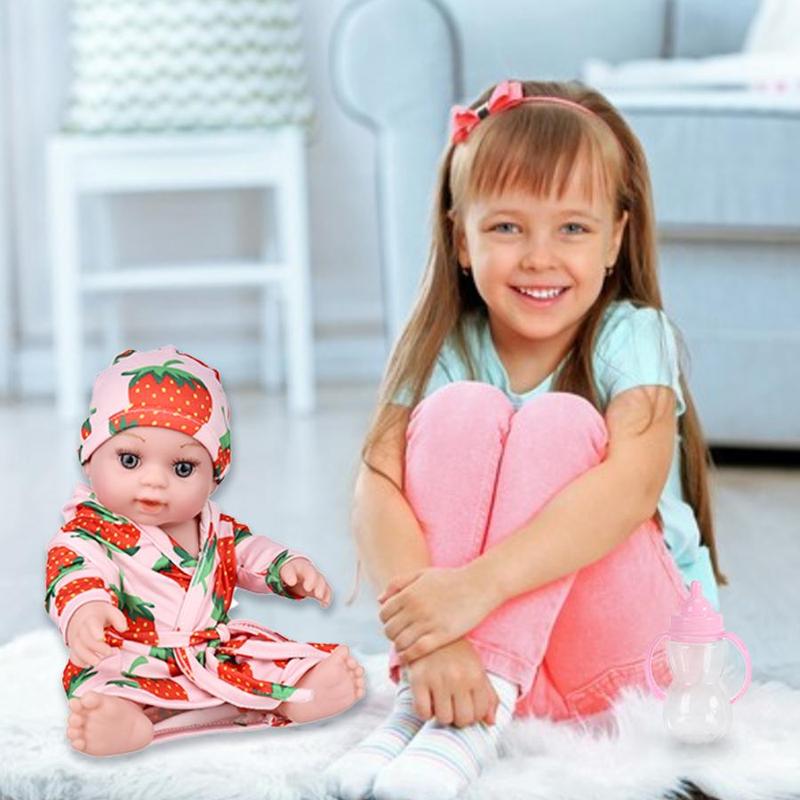 12 Inch Lifelike Newborn Doll with Strawberry Pattern Clothes, 1 Set Soft Squeezable Body Simulation Doll, Birthday Gift for Kids