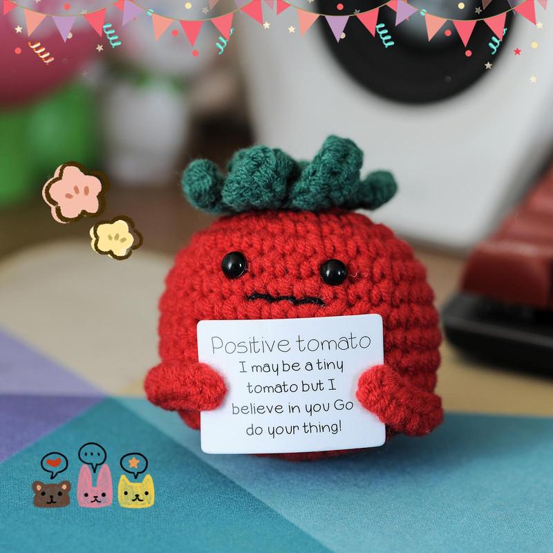 Positive Tomato Design Crochet Ornament, 1 Count Cute Creative Handmade Crochet Ornament, Home Decor for Living Room Bedroom Office