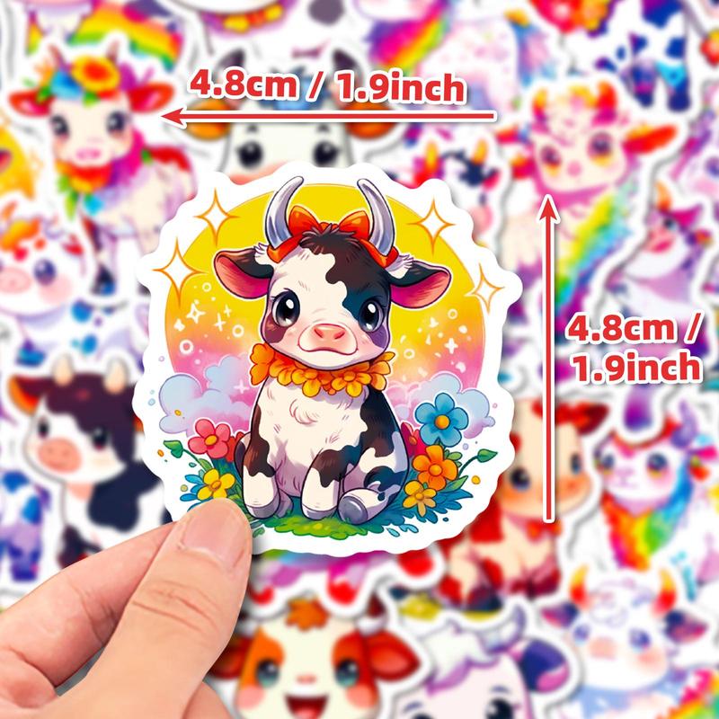 Cartoon Cow & Rainbow Pattern Sticker (100pcs), Cute Waterproof Decorative Stickers, DIY Decals for Water Bottle, Laptop, Phone Case, Scrapbooking, Journal Making