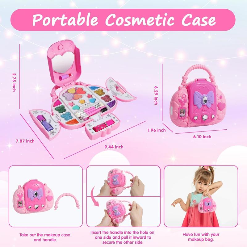 Kids Makeup Kit for Girl, Real Washable Makeup for Kids with Mirror, Kids Makeup Sets for Girls 5-8, Princess Toys Cosmetic Set, Christmas & Birthday Gifts Toys