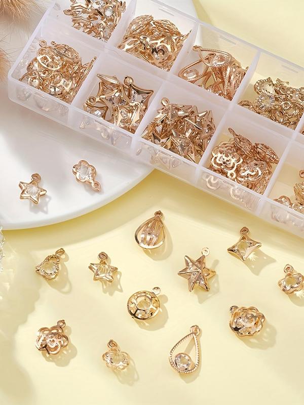 Rhinestone Decor Pendant Kit, Includes Star & Flower & Water Drop & Heart, DIY Jewelry for Bracelet & Necklace & Earrings, Trendy All-match & Exquisite DIY Jewelry for Gift