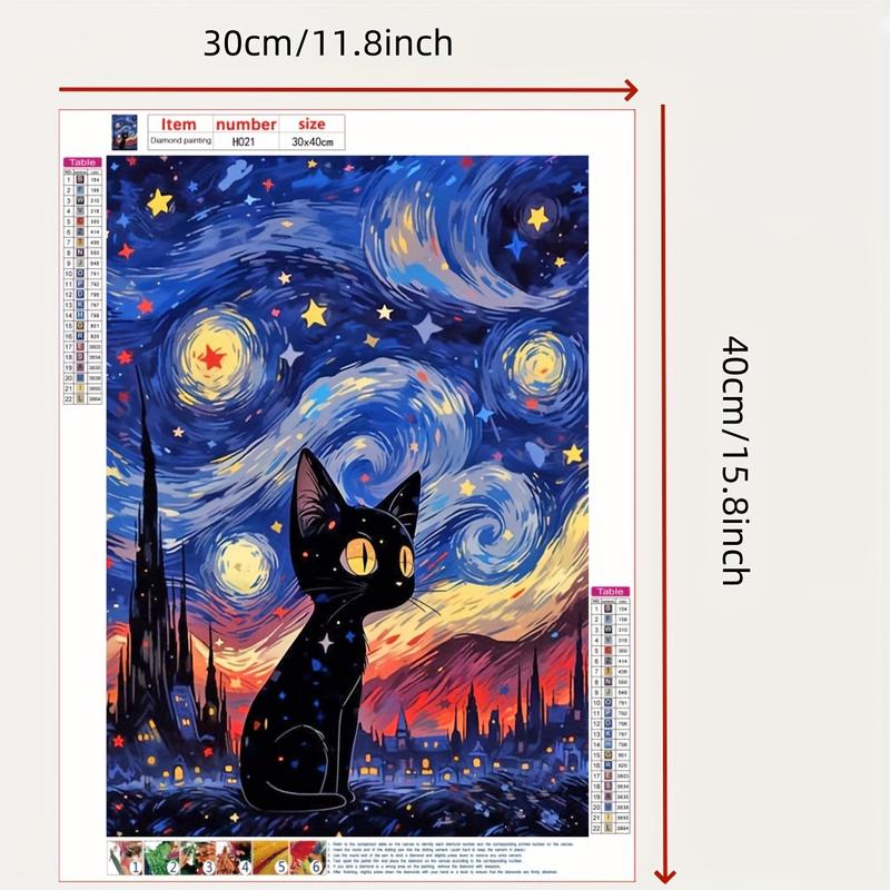 1 COUNT Exquisite Diamond Painting Kit - DIY Handmade Canvas Wall Art with Sparkling Diamonds, Starry Sky Black Cat Design, Relaxing Home Decor, Creativity Unleashed