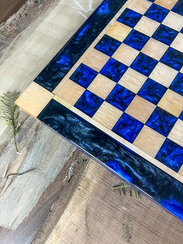 Black Onyx Deep Blue Maple Wood Chess Board (With Border)