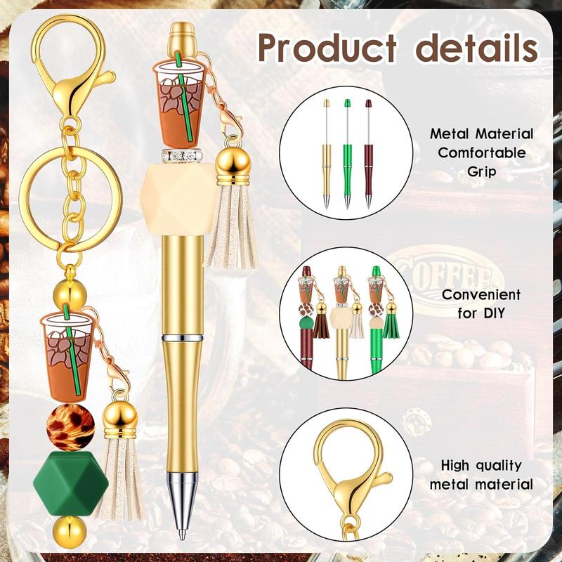 DIY Beading & Jewelry Making Kit, 2 Keychain & 4 Beading Pen & 14 Silicone Bead & 6 Milk Tea Pattern Accessories &12 Spacer & 6 Tassel & 6 Lobster Clasp, Jewelry Making Supplies