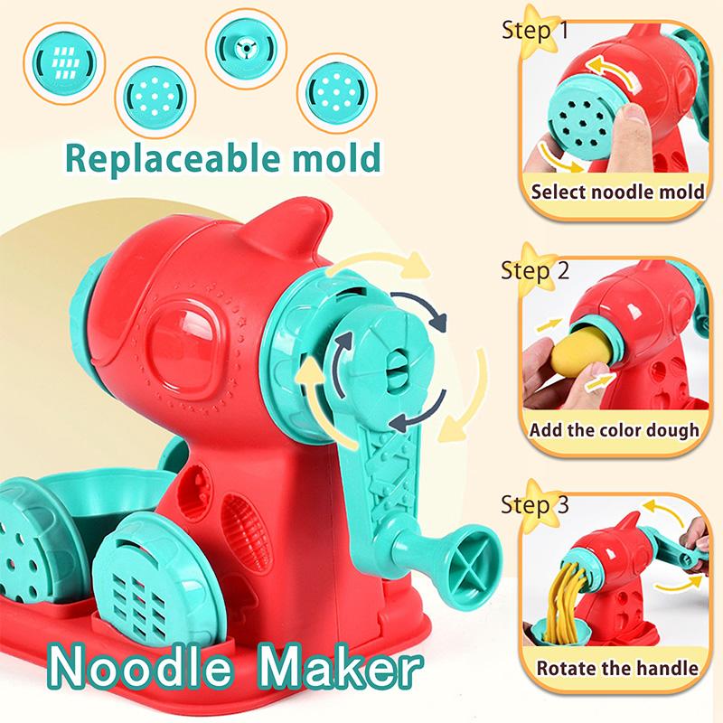 Crelloci 3 in 1 Deluxe Dough Kitchen Creations Set, Ice Cream Noodle Hamburger Maker Machine, Dough Tools Kit for Kids Ages 3+ 3-in-1 Color air dry Play Doh