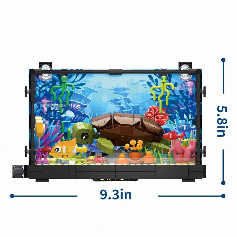 Nidonu-Fish Tank Building Block Set with Light，Aquarium，Marine Turtle, Building Block Toy for Kids 8+, Gift, Home Decor construction pvc free