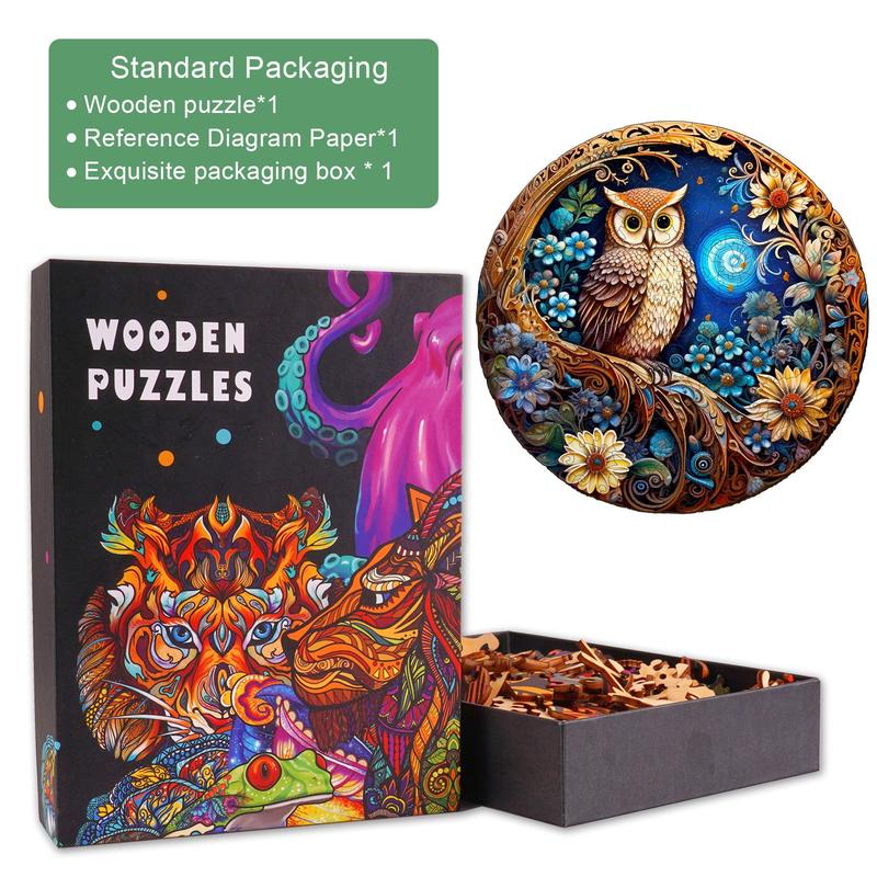 Moonlight Owl Wooden Jigsaw Puzzle - Educational Toy for Children and Adults