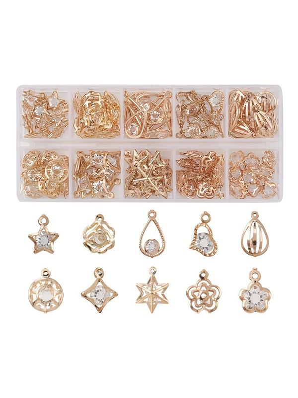 Rhinestone Decor Pendant Kit, Includes Star & Flower & Water Drop & Heart, DIY Jewelry for Bracelet & Necklace & Earrings, Trendy All-match & Exquisite DIY Jewelry for Gift