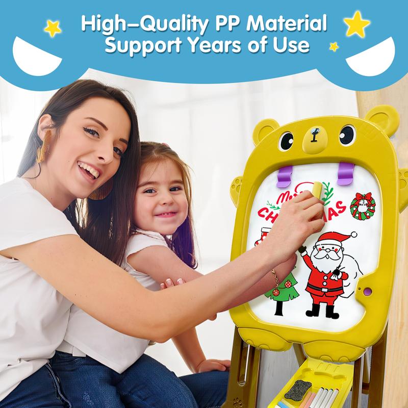 TALGIC Easel Board for Kids with Chalk Board and Dry Erase Easel, Easel for Ages 3-8, Educational and Popular Gift Toys for Girls and Boys