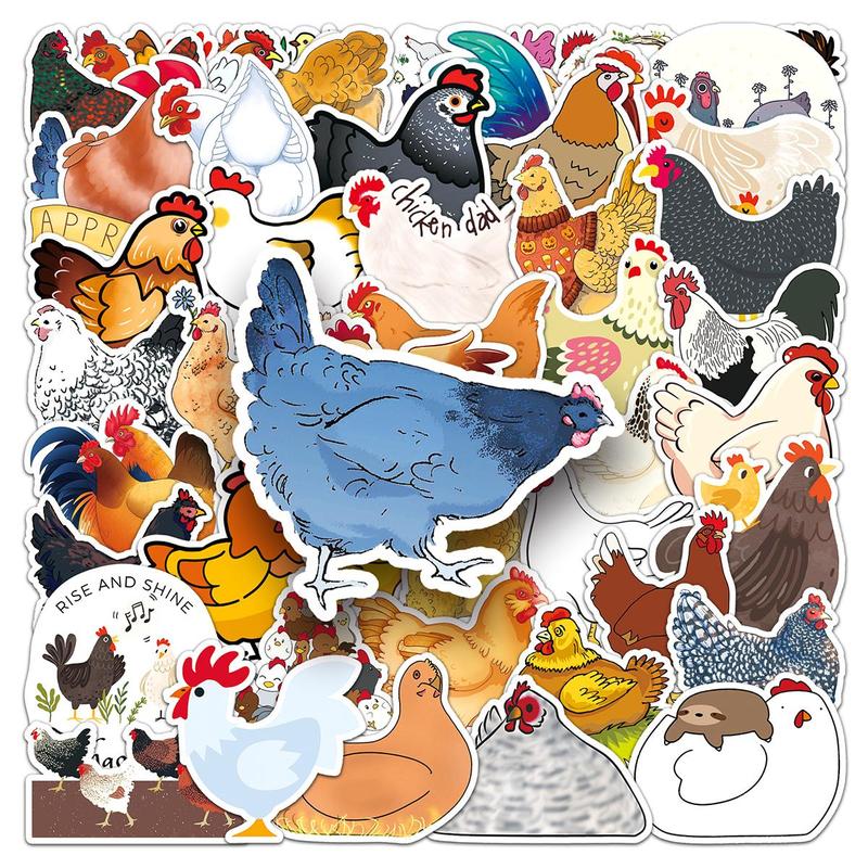 50pcs Cartoon Chicken Sticker, Scrapbooking & Journal Making Material Paper, PVC Waterproof DIY Decorative Sticker For Stationery Computer Water Bottle Skateboard