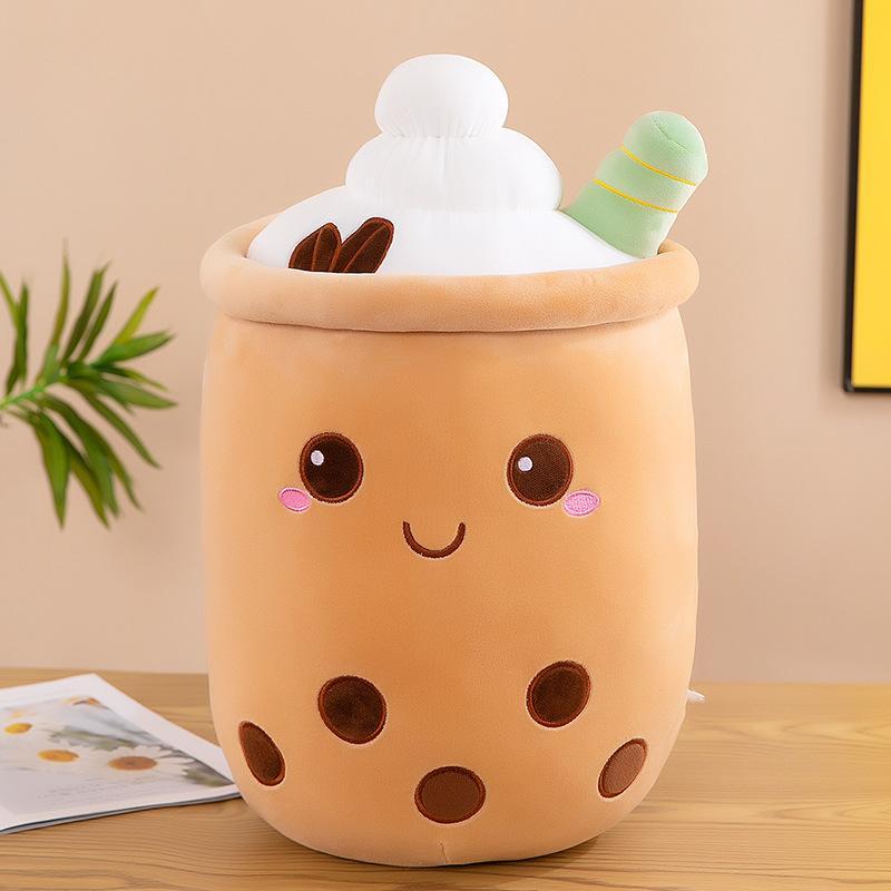 Cute Milk Tea Cup Design Plush Toy, Soft Stuffed Teacup Pillow, Bubble Stuffed Animal Plush, Kawaii Cartoon Stuffed Toy for Family and Friends, Home Decoration