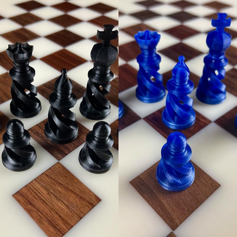 Black Onyx Deep Blue Maple Wood Chess Board (With Border)