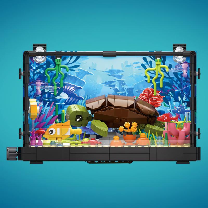 Nidonu-Fish Tank Building Block Set with Light，Aquarium，Marine Turtle, Building Block Toy for Kids 8+, Gift, Home Decor construction pvc free