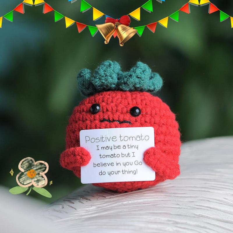 Positive Tomato Design Crochet Ornament, 1 Count Cute Creative Handmade Crochet Ornament, Home Decor for Living Room Bedroom Office