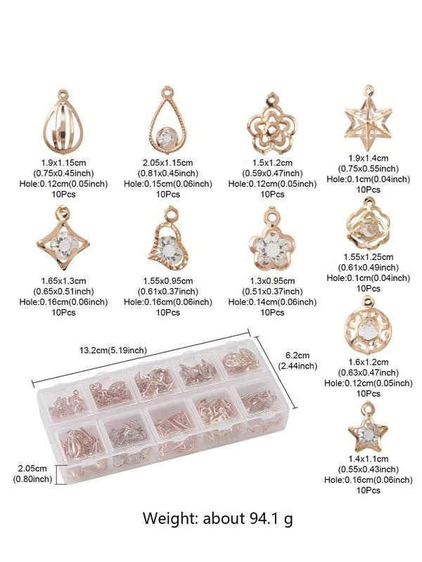 Rhinestone Decor Pendant Kit, Includes Star & Flower & Water Drop & Heart, DIY Jewelry for Bracelet & Necklace & Earrings, Trendy All-match & Exquisite DIY Jewelry for Gift