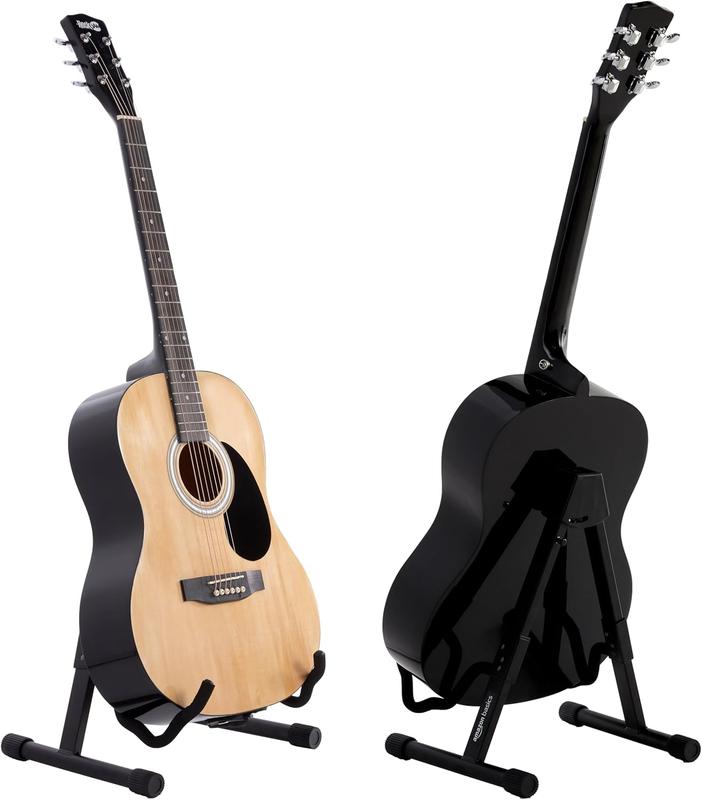 Adjustable Guitar Folding A-Shape Frame Stand for Acoustic and Electric Guitars with Non-Slip Rubber and Soft Foam Arms, Fully Assembled, Black