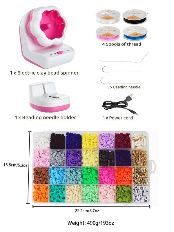 Clay Bead Spinner for Bracelet Making Kit, 24 Colors Clay Beads Set, Bead Spinner Needles Included, Easy Friendship Bracelet Making, Bracelet Kit Essentials