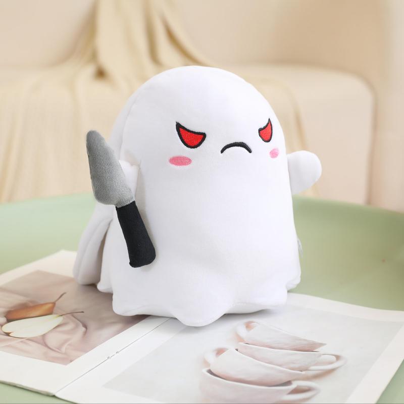 Reversible Boo Ghost Toy, Soft Plush Toy, Cute White Boo Ghost with Little Knife, Cute Halloween Gift for Boys and Girls