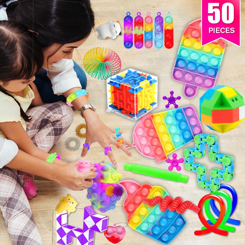 Fidget Toys, 50 Pack Sensory Toy Set Bulk Stocking Stuffers Carnival Treasure Box Classroom Prizes Gifts Party Favors for Kids Adults Boys Girls