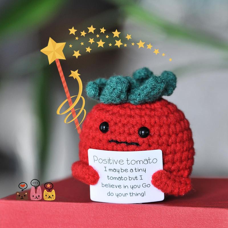 Positive Tomato Design Crochet Ornament, 1 Count Cute Creative Handmade Crochet Ornament, Home Decor for Living Room Bedroom Office