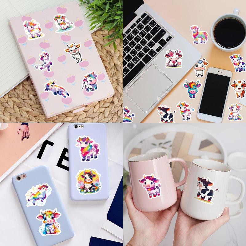 Cartoon Cow & Rainbow Pattern Sticker (100pcs), Cute Waterproof Decorative Stickers, DIY Decals for Water Bottle, Laptop, Phone Case, Scrapbooking, Journal Making