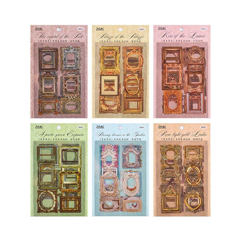 Vintage Lace Frame Sticker, 6 Counts set Waterproof PET Sticker, Art Boundary Point Series Suitable for Scrapbooks, Junk Diaries, Mobile Phone Cases