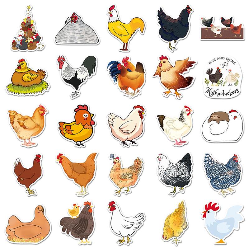 50pcs Cartoon Chicken Sticker, Scrapbooking & Journal Making Material Paper, PVC Waterproof DIY Decorative Sticker For Stationery Computer Water Bottle Skateboard