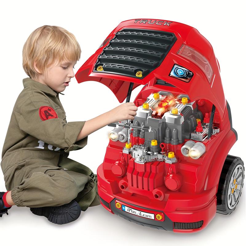 Large Truck Engine Toy, Kids Mechanic Repair Set for 3-5 Yr Toddlers, Big Builder Kit, Take Apart Motor Vehicle Pretent Play Car Service Station, Gifts 4 6 7 8 Year Old Boy Child