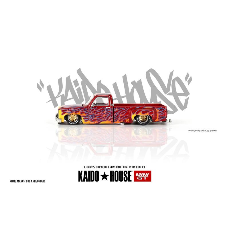 Chevrolet Silverado Dually on Fire V1 Red With Flames Kaido House x Mini GT