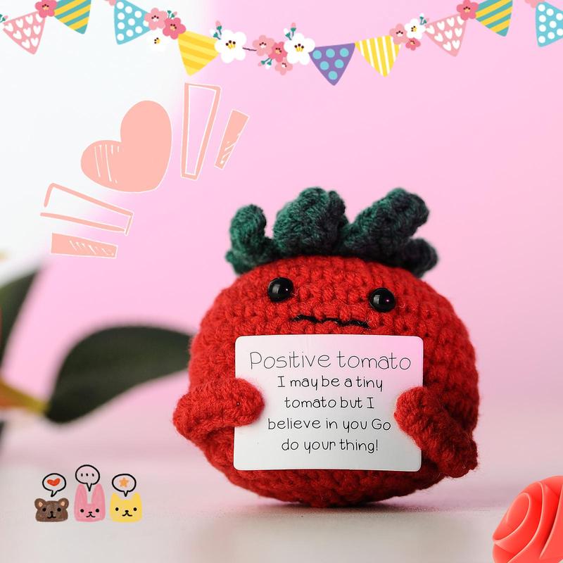 Positive Tomato Design Crochet Ornament, 1 Count Cute Creative Handmade Crochet Ornament, Home Decor for Living Room Bedroom Office