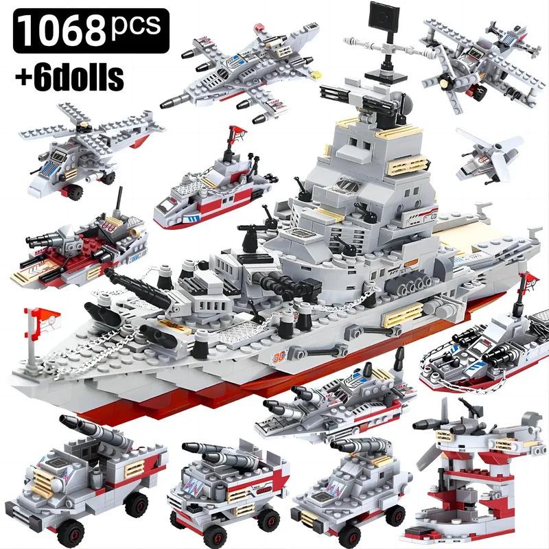 980PCS Military 8 IN 1 Army Ocean Cruiser Warship Building Blocks Aircraft Weapon Ship Bricks City Toys for Children gift