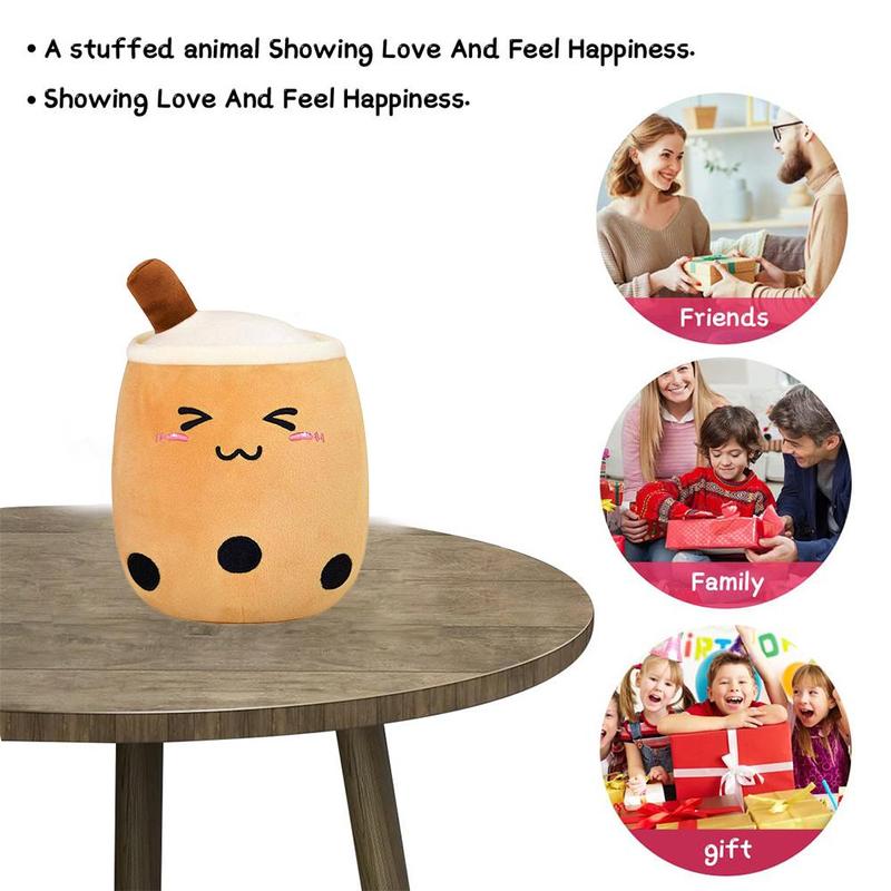 Cute Milk Tea Cup Design Plush Toy, Soft Stuffed Teacup Pillow, Bubble Stuffed Animal Plush, Kawaii Cartoon Stuffed Toy for Family and Friends, Home Decoration