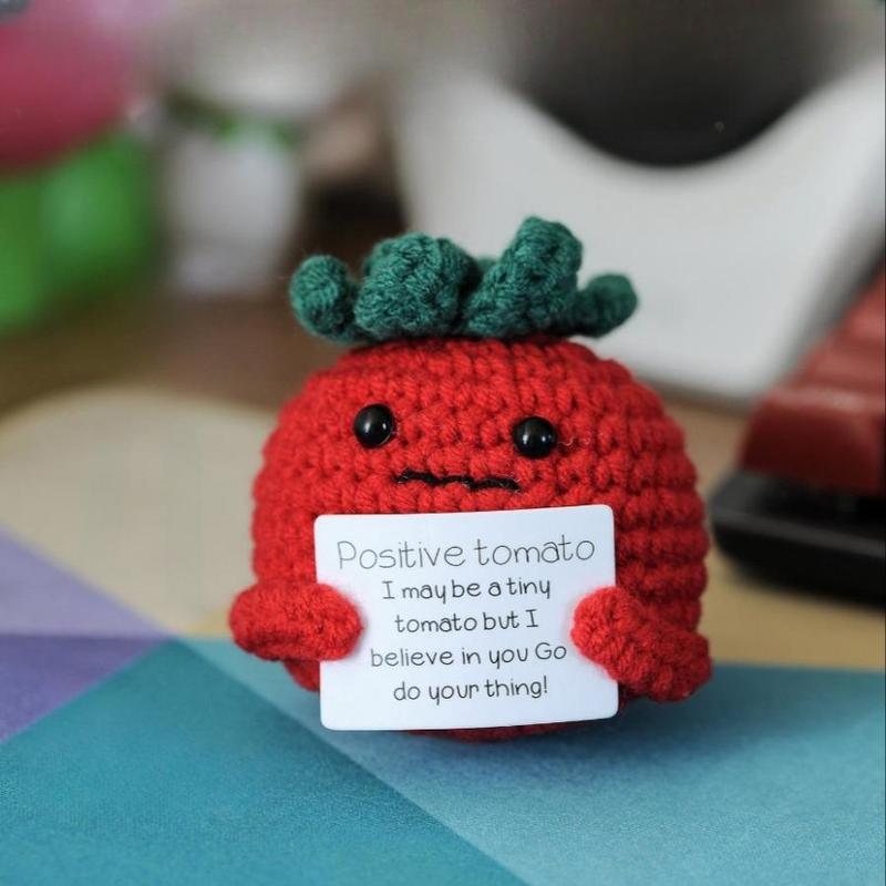 Positive Tomato Design Crochet Ornament, 1 Count Cute Creative Handmade Crochet Ornament, Home Decor for Living Room Bedroom Office