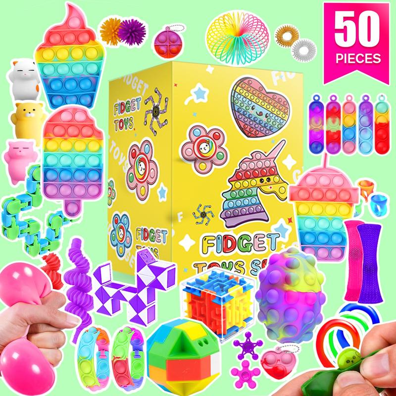 Fidget Toys, 50 Pack Sensory Toy Set Bulk Stocking Stuffers Carnival Treasure Box Classroom Prizes Gifts Party Favors for Kids Adults Boys Girls