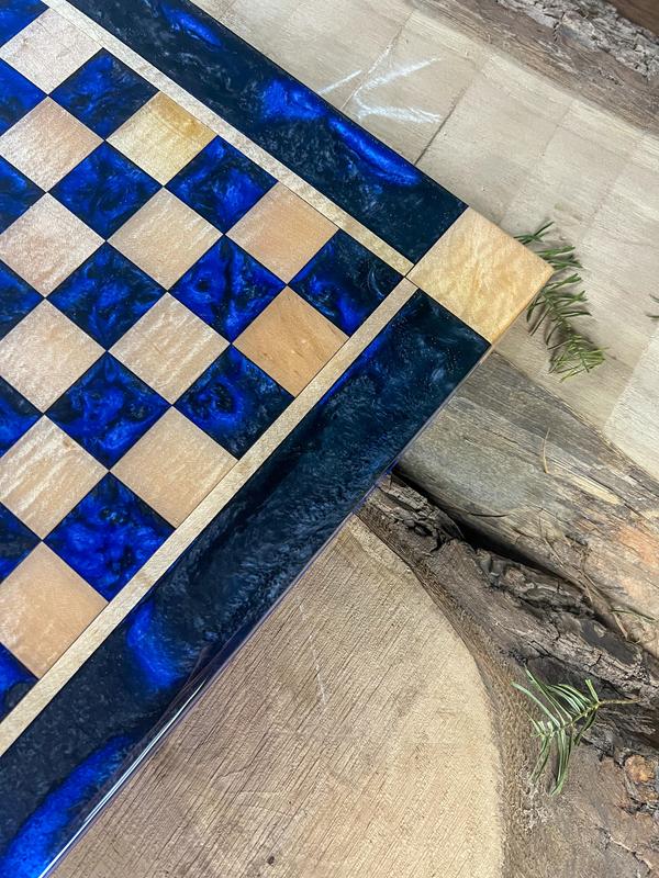 Black Onyx Deep Blue Maple Wood Chess Board (With Border)