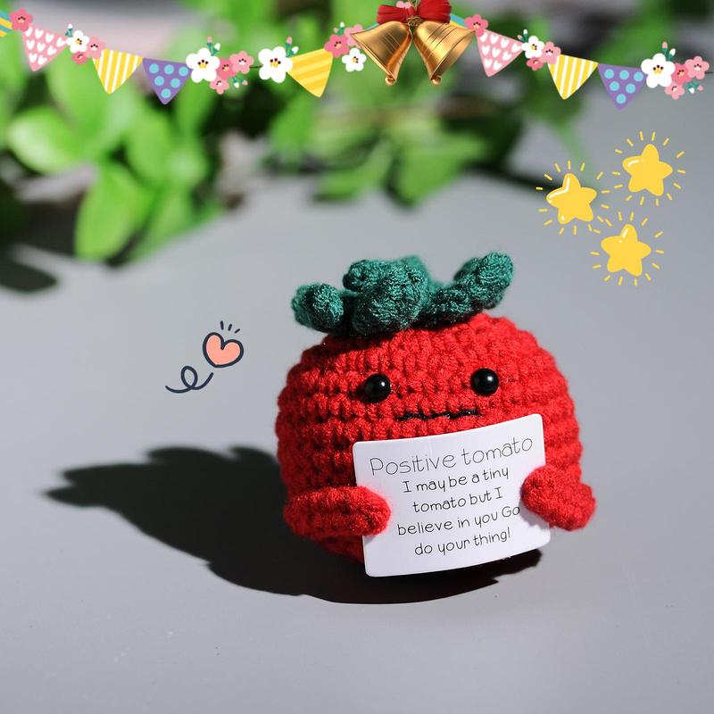 Positive Tomato Design Crochet Ornament, 1 Count Cute Creative Handmade Crochet Ornament, Home Decor for Living Room Bedroom Office