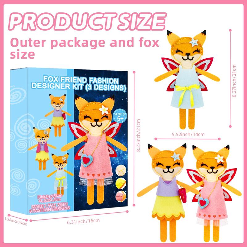 3pcs set Cartoon Fox Design Sewing Kit, DIY Handmade Embroidery Set, Creative Gift for Birthday & Holidays