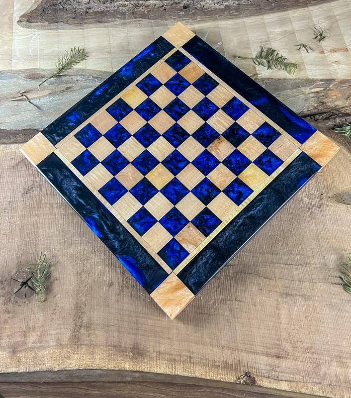 Black Onyx Deep Blue Maple Wood Chess Board (With Border)