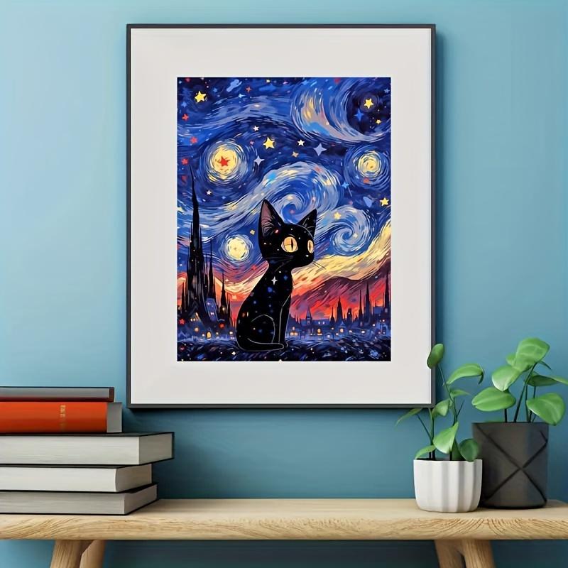 1 COUNT Exquisite Diamond Painting Kit - DIY Handmade Canvas Wall Art with Sparkling Diamonds, Starry Sky Black Cat Design, Relaxing Home Decor, Creativity Unleashed